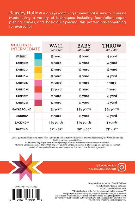 Image of the Beasley Hollow Quilt quilt pattern by She Makes Joy for Moda Fabrics. Features the fabric requirements
Cute Little Fabric Shop