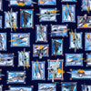 Image of the Patriot Airforce Patch Navy quilting cotton fabric by QT Fabrics. Features patches on a blue background. Cute Little Fabric Shop