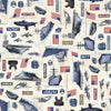Image of the Patriot Navy Allover Cream quilting cotton fabric by QT Fabrics. Features navy icons on a cream background. Cute Little Fabric Shop