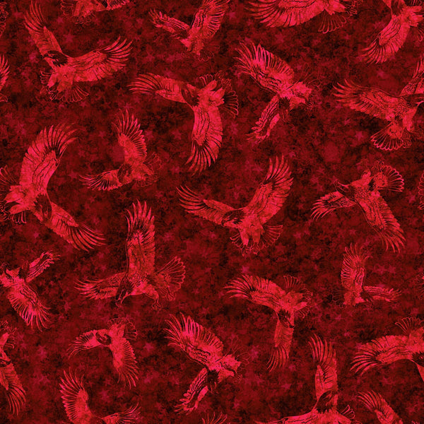 Image of the Patriot Eagle Tonal Red quilting cotton fabric by QT Fabrics. Features icons on a red background. Cute Little Fabric Shop
