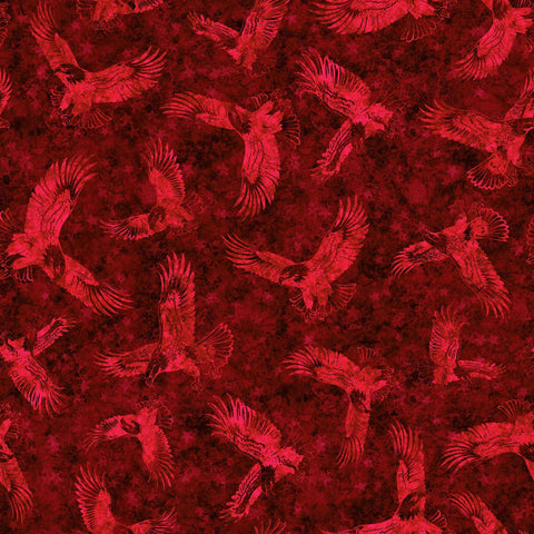 Image of the Patriot Eagle Tonal Red quilting cotton fabric by QT Fabrics. Features icons on a red background. Cute Little Fabric Shop