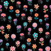 Image of the Spring Bling Stemmed Flowers Black quilting cotton fabric. Features mushrooms on a black background. Cute Little Fabric Shop