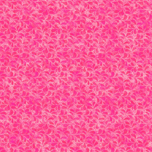 Image of the Spring Bling Leaf Tonal Bubblegum quilting cotton fabric. Features leaves on a pink background. Cute Little Fabric Shop
