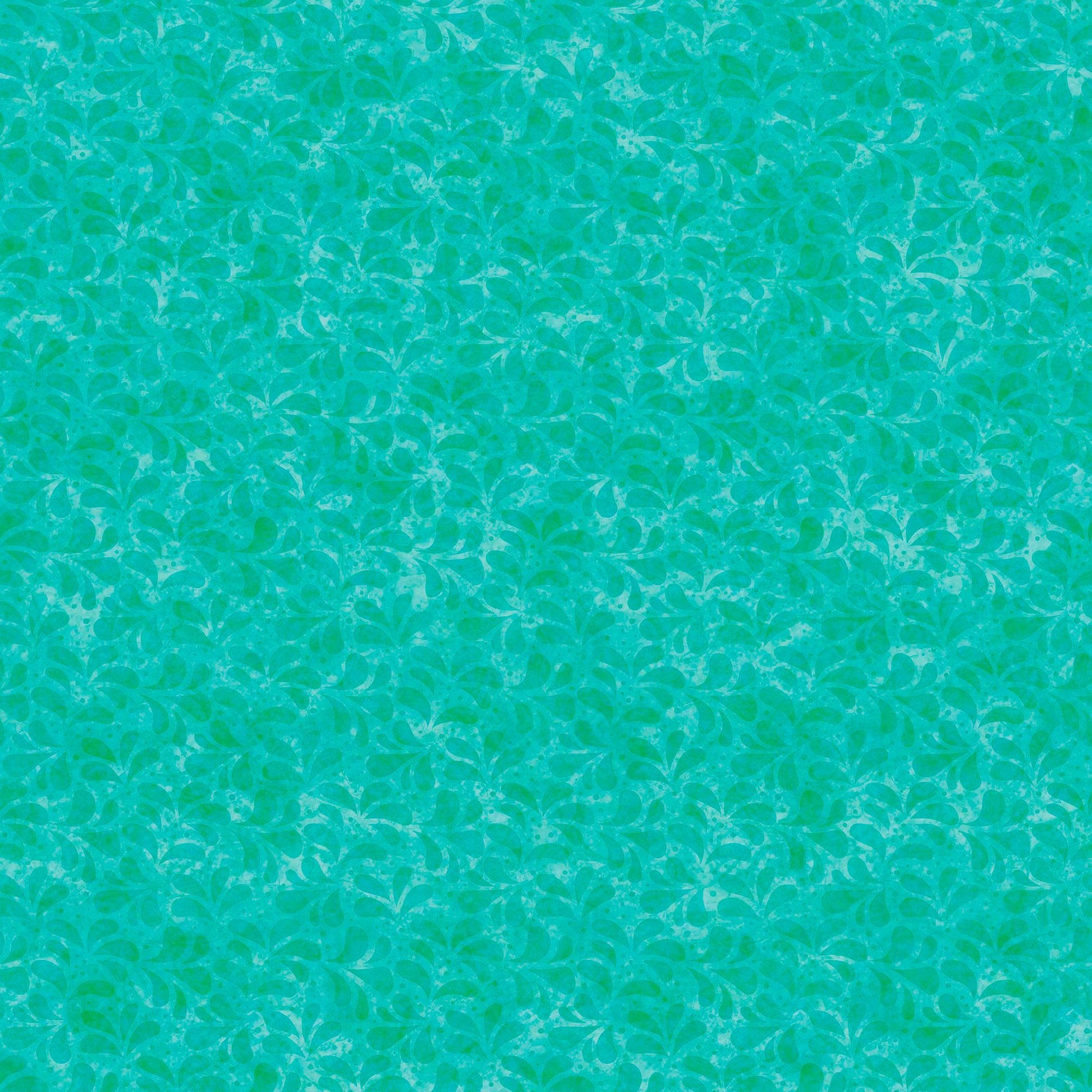Image of the Spring Bling Leaf Tonal Jade quilting cotton fabric. Features leaves on a teal background. Cute Little Fabric Shop