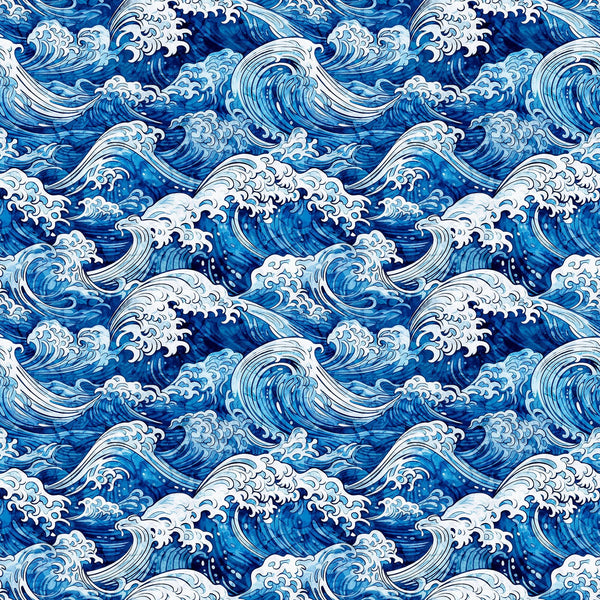 Image of the Ocean Blues Ocean Waves Blue quilting cotton fabric by Morris Creative Group for Riley Blake Designs. Features waves on a blue background. Cute Little Fabric Shop