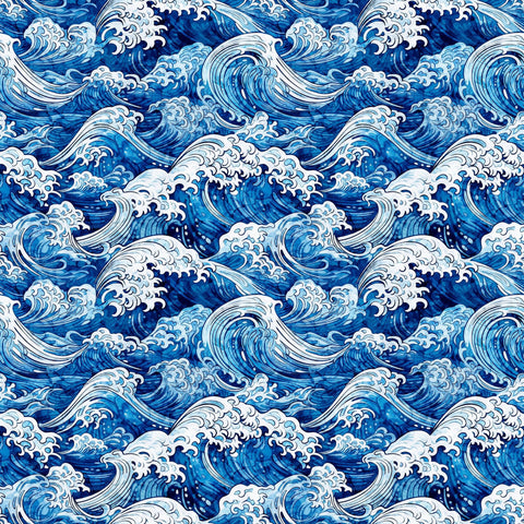 Image of the Ocean Blues Ocean Waves Blue quilting cotton fabric by Morris Creative Group for Riley Blake Designs. Features waves on a blue background. Cute Little Fabric Shop