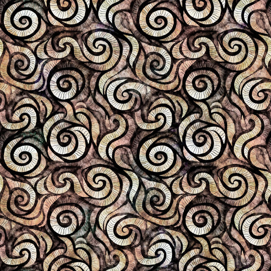 Image of the Wild Woods Swirl Charcoal quilting cotton fabric by Morris Creative Group for QT Fabrics. Features swirl on a brown background. Cute Little Fabric Shop