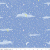 Image of the Forever Neverland Pixie Dust Periwinkle quilting cotton fabric by Jill Howarth for Riley Blake Designs. Features a sky on a purple background. Cute Little Fabric Shop