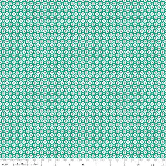 Image of the Vibrance Flowers Vivid quilting cotton fabric by Leslie Ryan for Riley Blake Designs. Features shapes on a blue background. Cute Little Fabric Shop