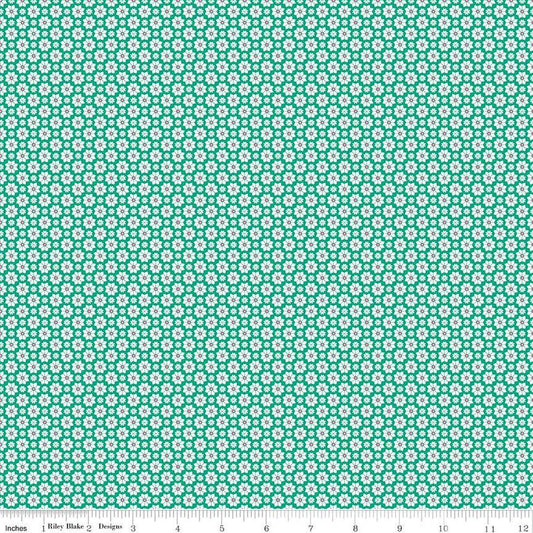 Image of the Vibrance Flowers Vivid quilting cotton fabric by Leslie Ryan for Riley Blake Designs. Features shapes on a blue background. Cute Little Fabric Shop