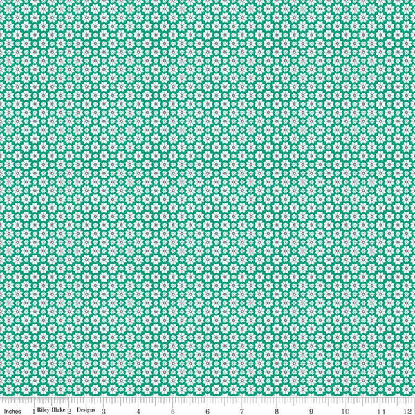 Image of the Vibrance Flowers Vivid quilting cotton fabric by Leslie Ryan for Riley Blake Designs. Features shapes on a blue background. Cute Little Fabric Shop