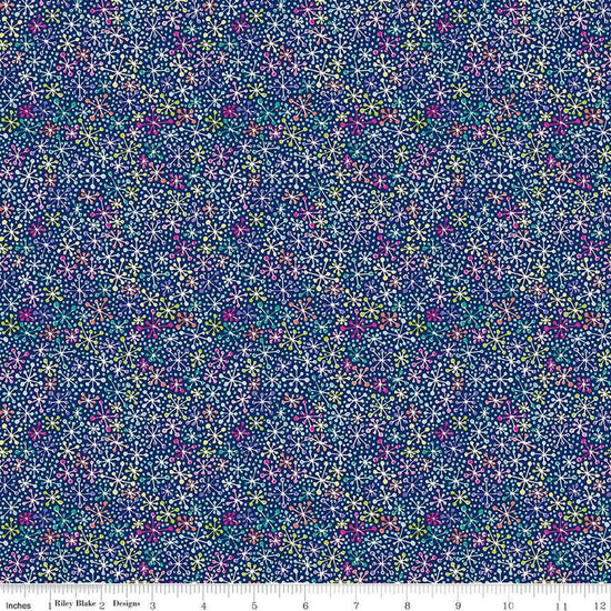 Image of the Vibrance Jacks Twilight quilting cotton fabric by Leslie Ryan for Riley Blake Designs. Features jacks on a blue background. Cute Little Fabric Shop
