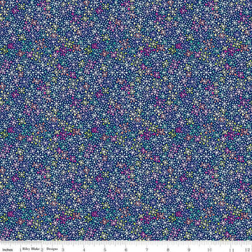 Image of the Vibrance Jacks Twilight quilting cotton fabric by Leslie Ryan for Riley Blake Designs. Features jacks on a blue background. Cute Little Fabric Shop