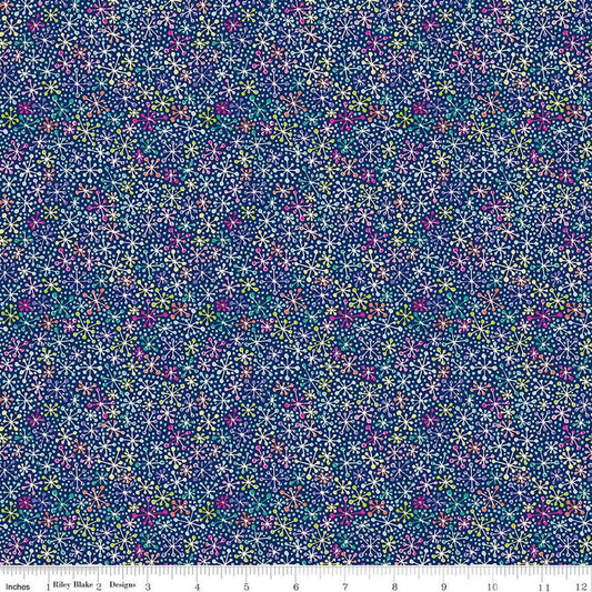 Image of the Vibrance Jacks Twilight quilting cotton fabric by Leslie Ryan for Riley Blake Designs. Features jacks on a blue background. Cute Little Fabric Shop