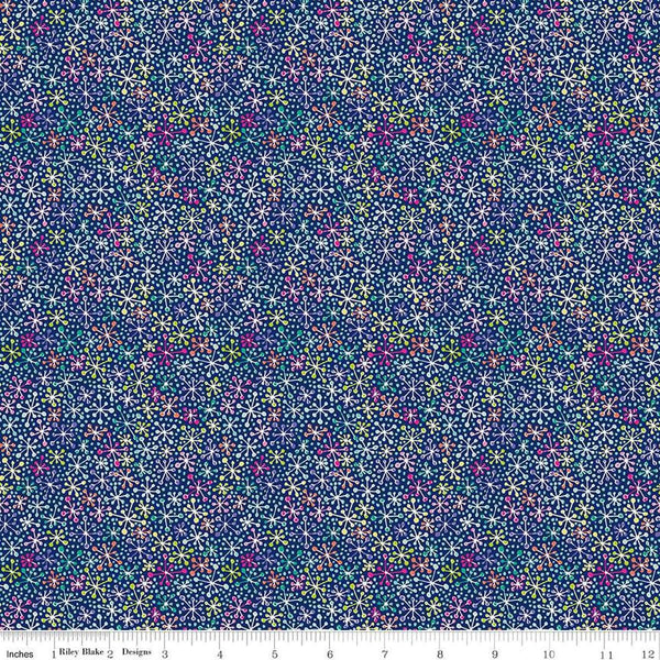 Image of the Vibrance Jacks Twilight quilting cotton fabric by Leslie Ryan for Riley Blake Designs. Features jacks on a blue background. Cute Little Fabric Shop