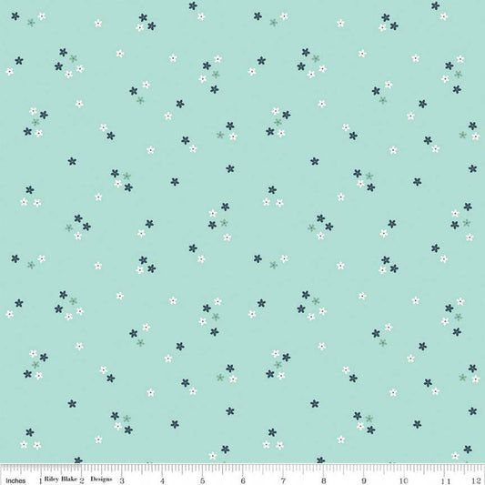 Image of the Berry Market Flowers Songbird quilting cotton fabric by Beverly McCullough for Riley Blake Designs. Features flowers on a blue background. Cute Little Fabric Shop