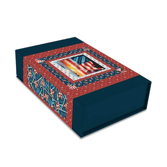 Image of the Letters From Home Panel Quilt Boxed Kit by Riley Blake Designs. Features patriotic themed fabrics for a quilt. 
Cute Little Fabric Shop
