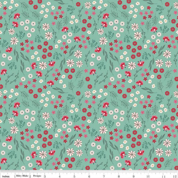 Image of the Berry Market Bouquets Scrubs quilting cotton fabric by Beverly McCullough for Riley Blake Designs. Features flowers on a green background. Cute Little Fabric Shop