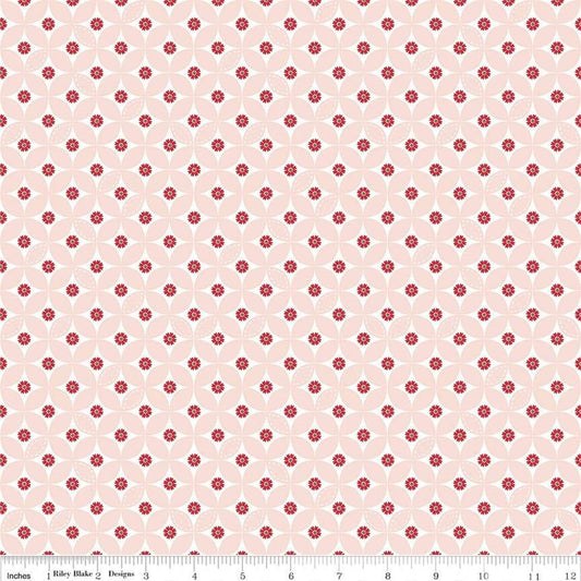 Image of the Berry Market Daisies Ballerina quilting cotton fabric by Beverly McCullough for Riley Blake Designs. Features flowers on a pink background. Cute Little Fabric Shop