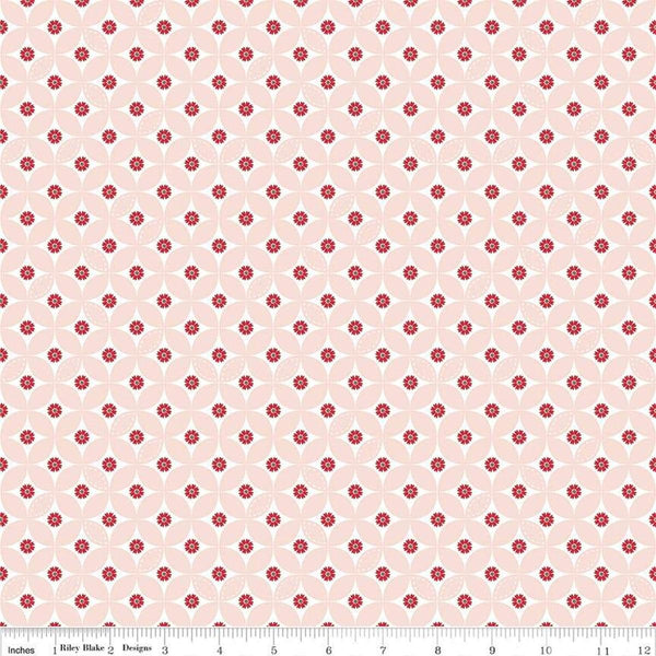 Image of the Berry Market Daisies Ballerina quilting cotton fabric by Beverly McCullough for Riley Blake Designs. Features flowers on a pink background. Cute Little Fabric Shop