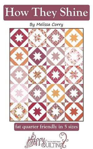 Image of the How They Shine Quilt Pattern by Melissa Corry for Riley Blake Designs. Features star quilt patterns on a quilt. 
Cute Little Fabric Shop