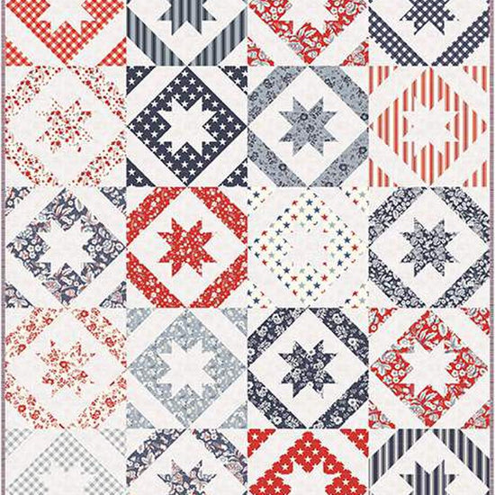Image of the How They Shine Quilt Pattern by Melissa Corry for Riley Blake Designs. Features star quilt patterns on a quilt. 
Cute Little Fabric Shop