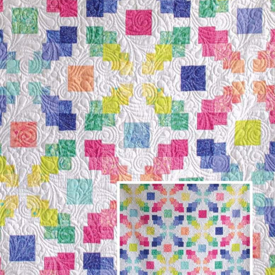 Image of the Blooming Boldly Designs Metaphor Quilt Pattern by Riley Blake Designs. Features a batik quilt pattern. 
Cute Little Fabric Shop