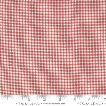 Image of the Woven Ginghams Garance Pearl quilting cotton fabric by French General for Moda Fabrics. Features printed gingham on a pink background. 
Cute Little Fabric Shop