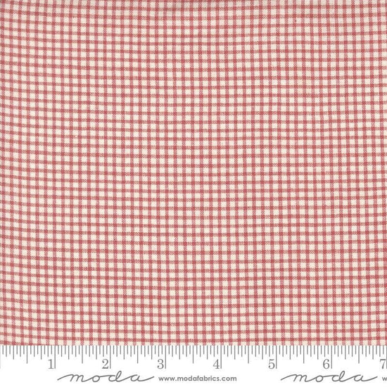 Image of the Woven Ginghams Garance Pearl quilting cotton fabric by French General for Moda Fabrics. Features printed gingham on a pink background. 
Cute Little Fabric Shop