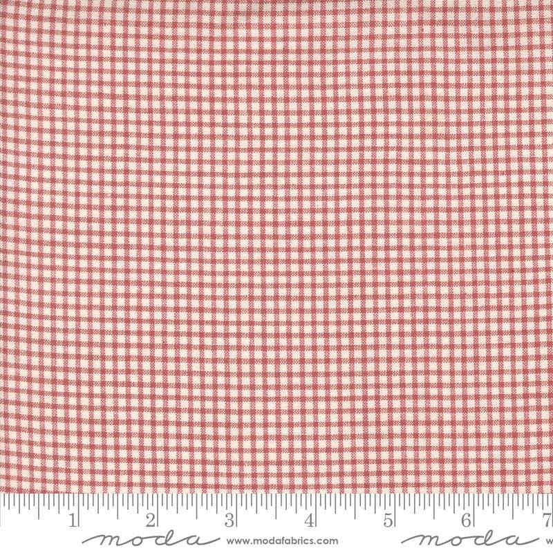 Image of the Woven Ginghams Garance Pearl quilting cotton fabric by French General for Moda Fabrics. Features printed gingham on a pink background. 
Cute Little Fabric Shop