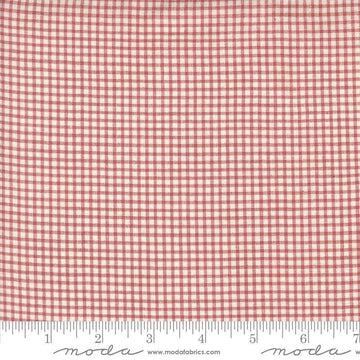 Image of the Woven Ginghams Garance Pearl quilting cotton fabric by French General for Moda Fabrics. Features printed gingham on a pink background. 
Cute Little Fabric Shop