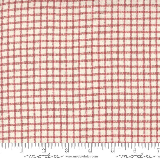 Image of the Woven Ginghams Garance Pearl quilting cotton fabric by French General for Moda Fabrics. Features printed gingham on a pink background. 
Cute Little Fabric Shop