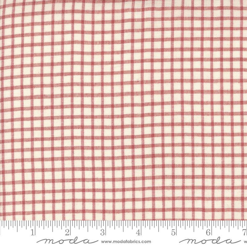 Image of the Woven Ginghams Garance Pearl quilting cotton fabric by French General for Moda Fabrics. Features printed gingham on a pink background. 
Cute Little Fabric Shop