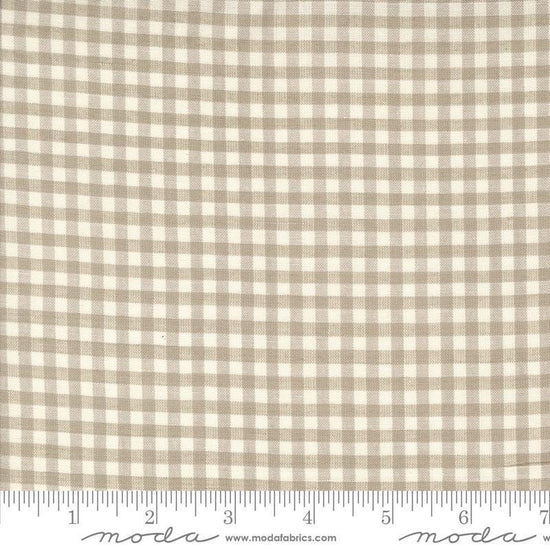 Image of the Woven Ginghams Roche Pearl quilting cotton fabric by French General for Moda Fabrics. Features printed gingham on a beige background. 
Cute Little Fabric Shop