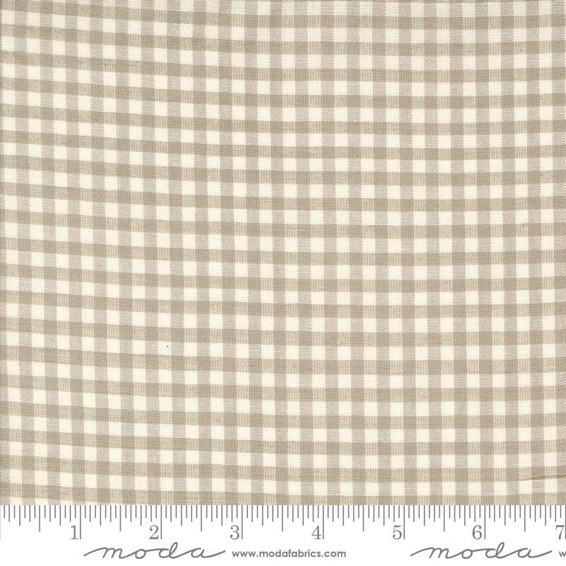 Image of the Woven Ginghams Roche Pearl quilting cotton fabric by French General for Moda Fabrics. Features printed gingham on a beige background. 
Cute Little Fabric Shop