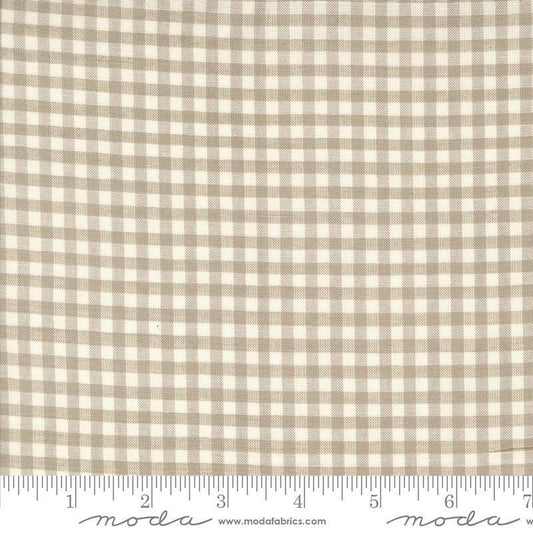 Image of the Woven Ginghams Roche Pearl quilting cotton fabric by French General for Moda Fabrics. Features printed gingham on a beige background. 
Cute Little Fabric Shop