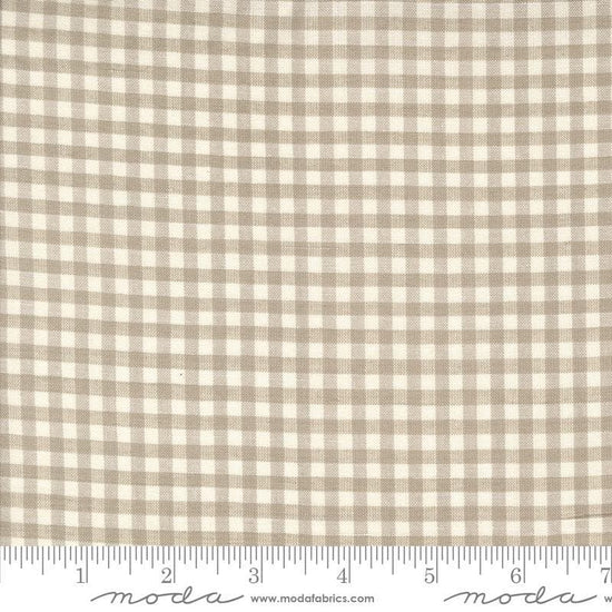 Image of the Woven Ginghams Roche Pearl quilting cotton fabric by French General for Moda Fabrics. Features printed gingham on a beige background. 
Cute Little Fabric Shop