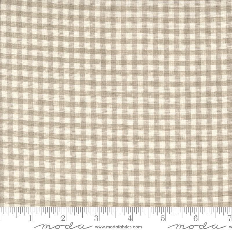 Image of the Woven Ginghams Roche Pearl quilting cotton fabric by French General for Moda Fabrics. Features printed gingham on a beige background. 
Cute Little Fabric Shop