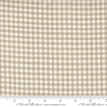 Image of the Woven Ginghams Roche Pearl quilting cotton fabric by French General for Moda Fabrics. Features printed gingham on a beige background. 
Cute Little Fabric Shop