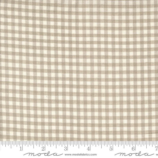 Image of the Woven Ginghams Roche Pearl quilting cotton fabric by French General for Moda Fabrics. Features printed gingham on a beige background. 
Cute Little Fabric Shop