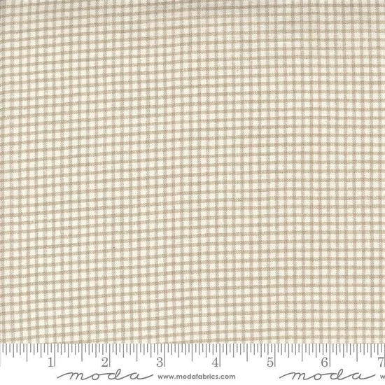 Image of the Woven Ginghams Roche Pearl quilting cotton fabric by French General for Moda Fabrics. Features printed gingham on a beige background. 
Cute Little Fabric Shop