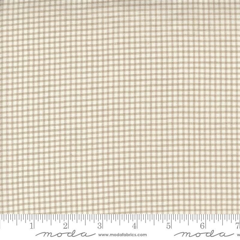 Image of the Woven Ginghams Roche Pearl quilting cotton fabric by French General for Moda Fabrics. Features printed gingham on a beige background. 
Cute Little Fabric Shop