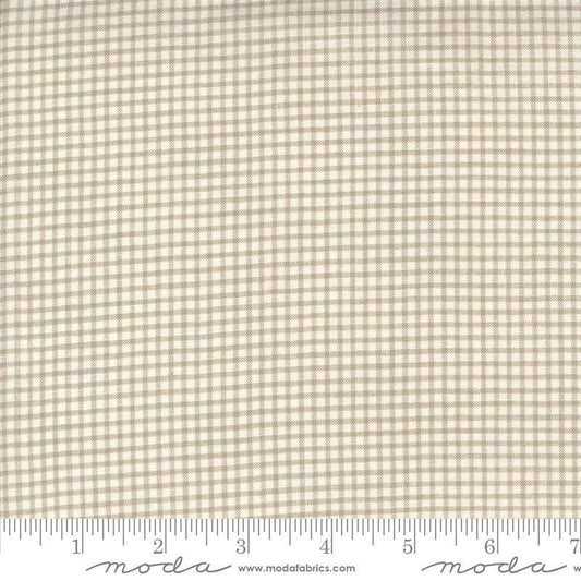 Image of the Woven Ginghams Roche Pearl quilting cotton fabric by French General for Moda Fabrics. Features printed gingham on a beige background. 
Cute Little Fabric Shop