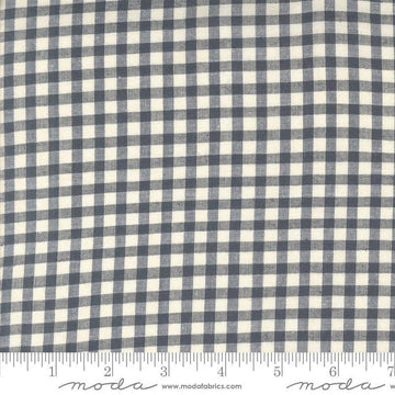 Image of the Woven Ginghams Indigo Pearl quilting cotton fabric by French General for Moda Fabrics. Features printed gingham on a blue gray background. 
Cute Little Fabric Shop