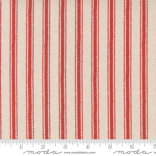 Image of the Farm And Garden Canvas Tomato by Cathe Holden for Moda Fabrics. Features red stripes on canvas. 
Cute Little Fabric Shop