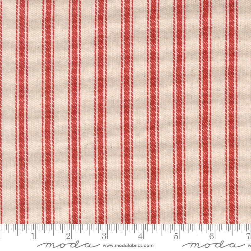 Image of the Farm And Garden Canvas Tomato by Cathe Holden for Moda Fabrics. Features red stripes on canvas. 
Cute Little Fabric Shop