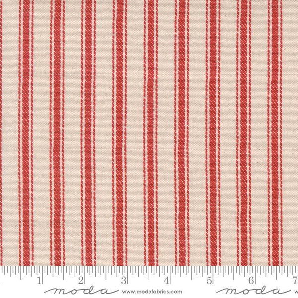 Image of the Farm And Garden Canvas Tomato by Cathe Holden for Moda Fabrics. Features red stripes on canvas. 
Cute Little Fabric Shop