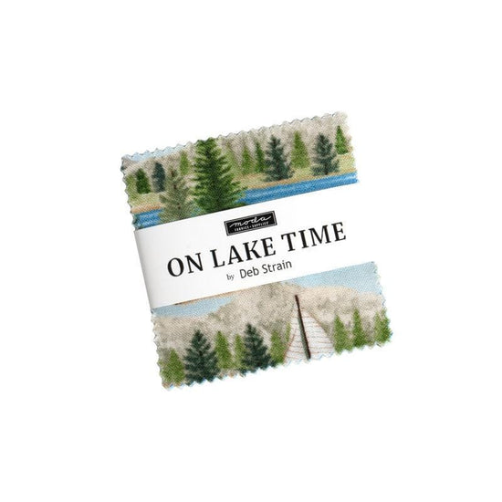 Image of the On Lake Time mini charm pack by Deb Strain for Moda Fabrics. Features lake themed fabrics. 
Cute Little Fabric Shop