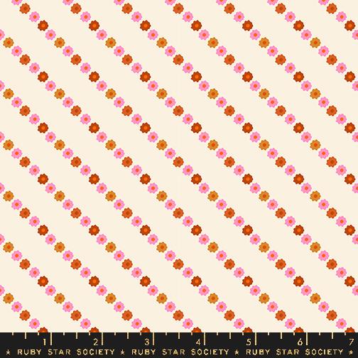 Image of the Ooh Lucky Lucky Garland Natural quilting cotton fabric by Ruby Star Society for Moda Fabrics. Features a floral stripe on a cream background. Cute Little Fabric Shop