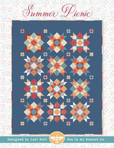 Image of the Summer Picnic quilt pattern by It&#39;s Sew Emma for Riley Blake Designs. Features a star block quilt.
Cute Little Fabric Shop